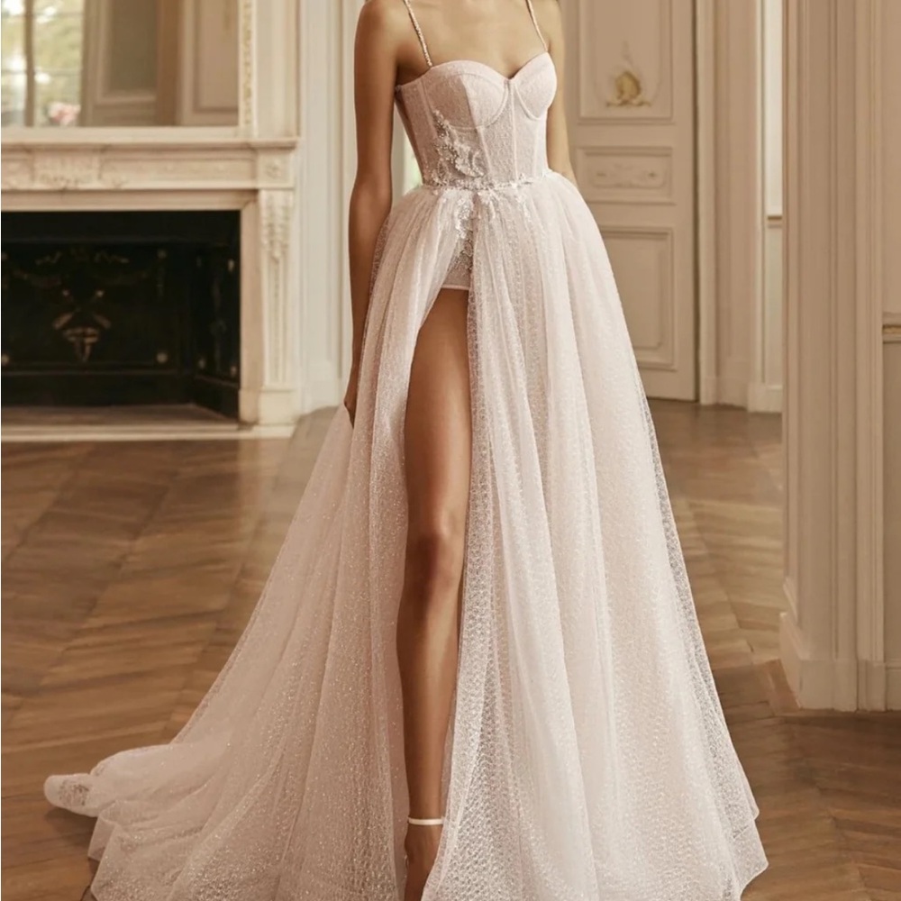 Berta Style A-line Tulle Beaded Wedding Dress Light Champagne
